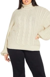 City Chic Avah Cable Stitch Turtleneck Sweater In Creme