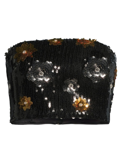 Milly Women's 3d Floral Sequins Crop Tube Top In Black Multi