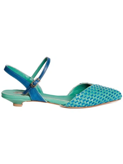 L'arianna Green And Blue Leather Slingback Pumps
