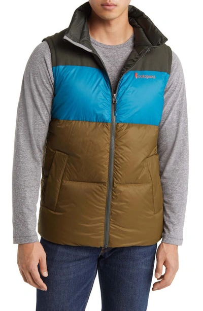 Cotopaxi Solazo Water Repellent 650 Fill Power Down Puffer Vest In Woods/gulf