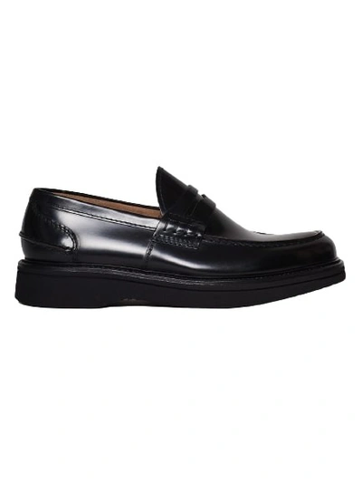 Green George Black Leather Moccasin