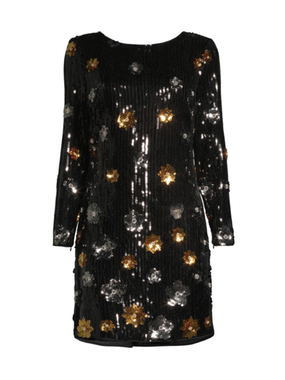 Milly Selene Bateau-neck Floral Sequin Mini Dress In Black Multi