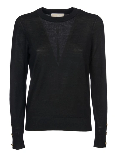 Michael Kors Button Embellished Plain Sweater In Black