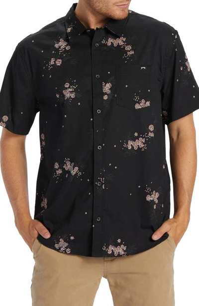 Billabong Sundays Mini Print Short Sleeve Cotton Button-up Shirt In Phantom