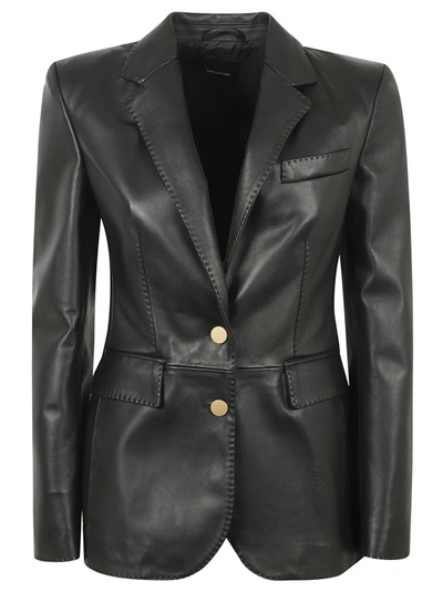 Tagliatore Single-breasted Leather Blazer In Black