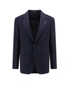 Tagliatore Wool Blend Blazer With Metal Brooch In Blue