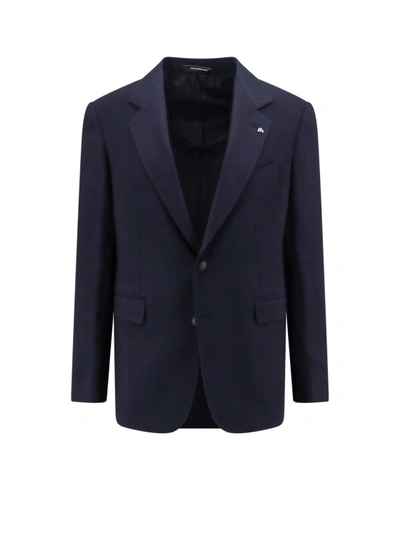 Tagliatore Wool Blend Blazer With Metal Brooch