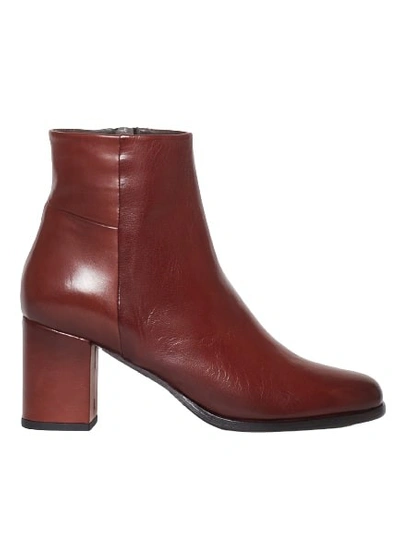Rossano Bisconti Ankle Boot In Soft Cognac Leather With Side Zip In Burgundy