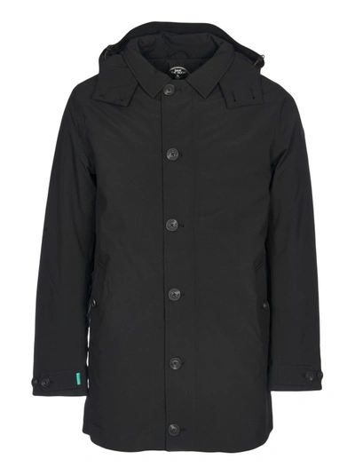 Save The Duck Logo-patch Hooded Coat In Black
