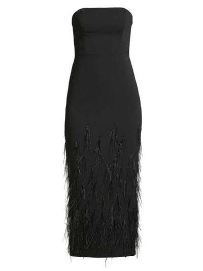 Milly Shai Strapless Feather-embellished Midi Dress In Black
