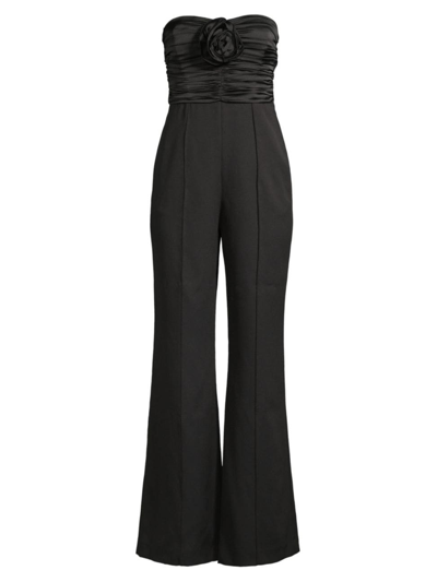 Milly Saoirse Strapless Straight-leg Rosette Jumpsuit In Black