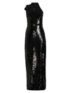 MILLY WOMEN'S SABINE SEQUINED ROSETTE COLUMN GOWN