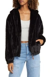 Thread & Supply Faux Fur Zip-up Hooded Jacket In Black