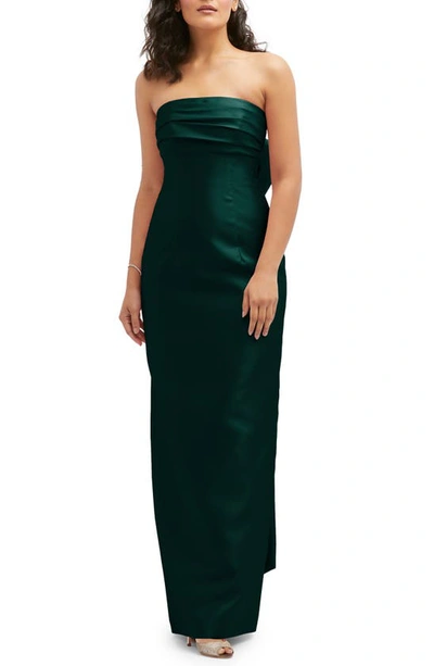 Alfred Sung Strapless Bow Back Satin Column Gown In Green