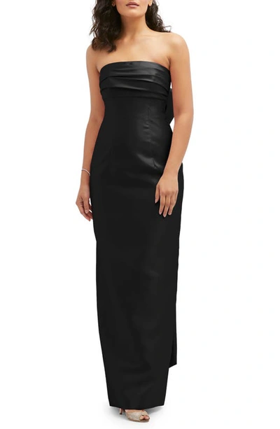 Alfred Sung Strapless Bow Back Satin Column Gown In Black
