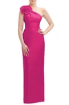 Alfred Sung Flower One-shoulder Column Gown In Think Pink