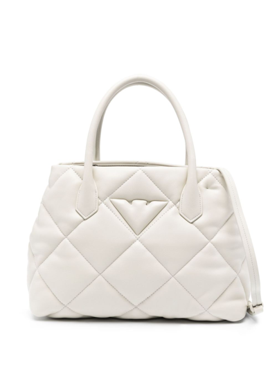 Emporio Armani Quilted Effect Hand Bag In White