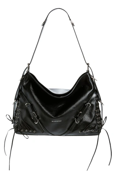 Givenchy Medium Voyou Leather Hobo Bag In Ebonybrown