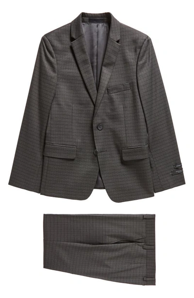 Andrew Marc Kids' Microcheck Skinny Suit In Charcoal