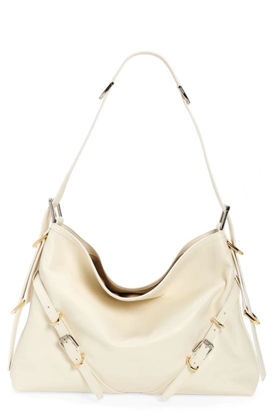 Givenchy Medium Voyou Buckle Shoulder Bag In Tumbled Leather In White
