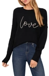 Cece Love Beaded Crewneck Sweater In Rich Black