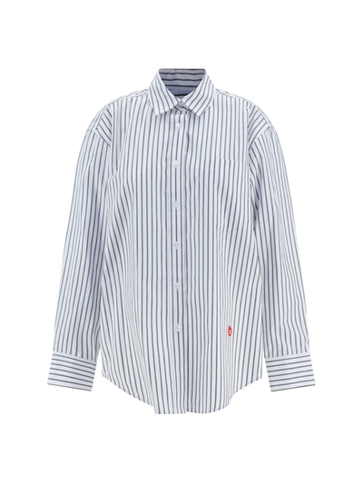 Alexander Wang Logo-appliqué Striped Cotton Shirt In Weiss