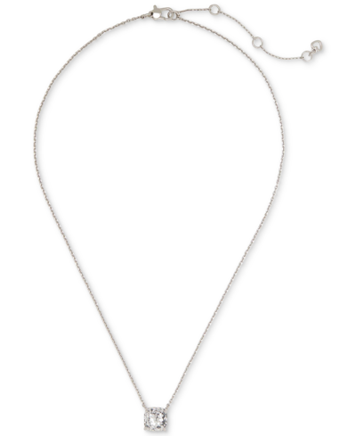 Kate Spade Gold-tone Square Glitter Stone Mini Pendant Necklace, 17" + 3" Extender In Silver Glitter