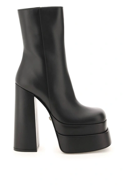 Versace Intrico Double Platform Ankle Boots In Nero-oro | ModeSens