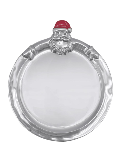 Mariposa Hugging Santa Round Cookie Platter In Silver