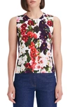 OSCAR DE LA RENTA HOLLYHOCK PRINT COTTON BLEND SLEEVELESS SWEATER