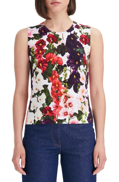 Oscar De La Renta Hollyhocks Print Tank Top In Pink/white