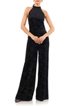 1.state Women's Mock-neck Halter Jacquard Jumpsuit In Rich Black