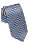 Canali Stripe Silk Tie In Grey