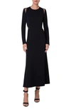 Akris Cutout Detail Long Sleeve Stretch Silk Crepe Midi Dress In Black