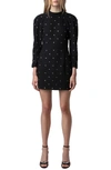 ZADIG & VOLTAIRE RACIA RHINESTONE DETAIL LONG SLEEVE OPEN BACK MINIDRESS