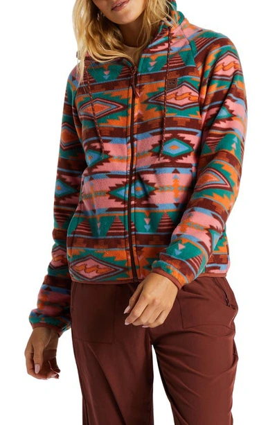 Billabong Boundary Lite Print Water Repellent Zip-up Fleece Jacket In Rosewood