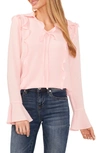 Cece Ruffle Bell Sleeve Crepe Top In Rose Pearl