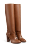 Lk Bennett Womens Tan-tan Shelby Lace-embellished Leather Heeled Knee-high Boots