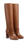 Lk Bennett Womens Tan-tan Shelby Lace-embellished Leather Heeled Knee-high Boots In Tan