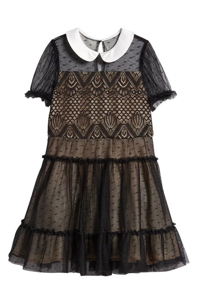 bcbg black lace dress BCBG 'ROXINE' Black Long Sleeve Lace Dress with White Collar – The Hangout