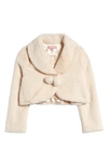 Bcbg Kids' Faux Fur Fleece Bolero Jacket In Egret