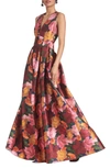 SACHIN & BABI BROOKE FLORAL MIKADO GOWN