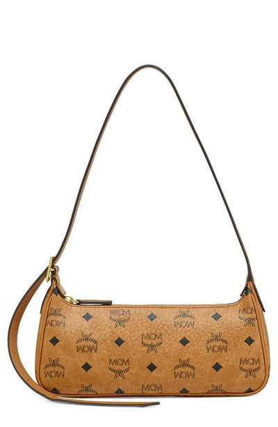 Mcm Small Aren Visetos Coated Canvas Shoulder Bag In Cognac