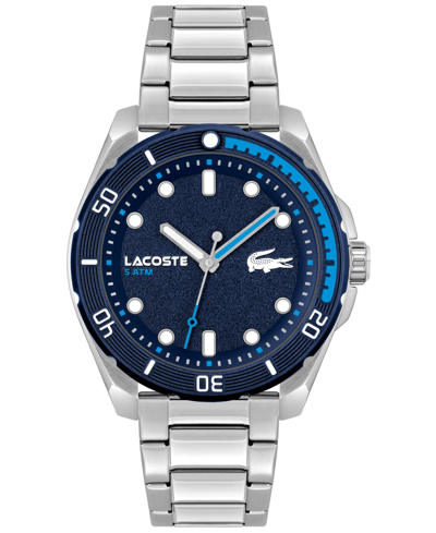 Lacoste Men's Finn Quartz Silver-tone Stainless Steel Bracelet Watch 44mm In Navy