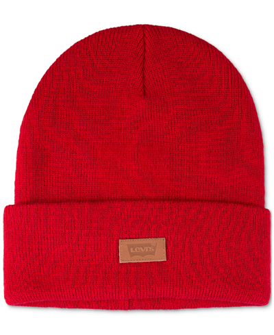 Levi's All Season Comfy Leather Logo Patch Hero Beanie In Red