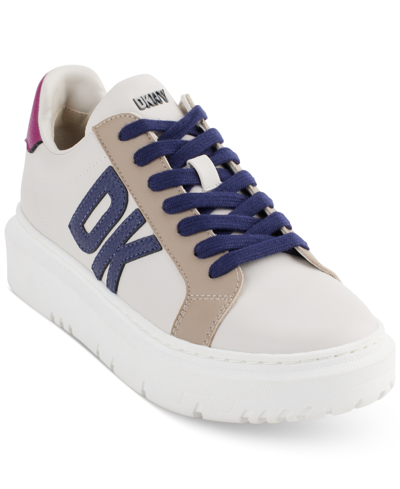 Dkny Marian Lace-up Low-top Sneakers In Pebble,ink Navy