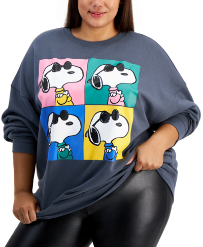 Grayson Threads, The Label Trendy Plus Size Snoopy Grid Graphic Sweatshirt In Gray