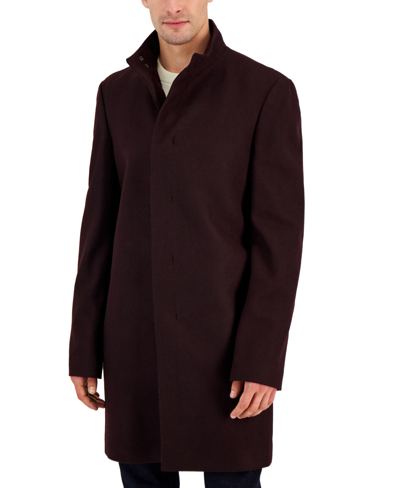 Calvin Klein Men's Slim-fit Mayden Wool Blend Overcoats In Maroon