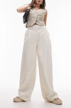 Topshop Super Wide Leg Pleated Linen Pants In White