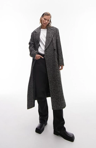 Topshop Herringbone Wool-blend Formal Coat In Monochrome-black